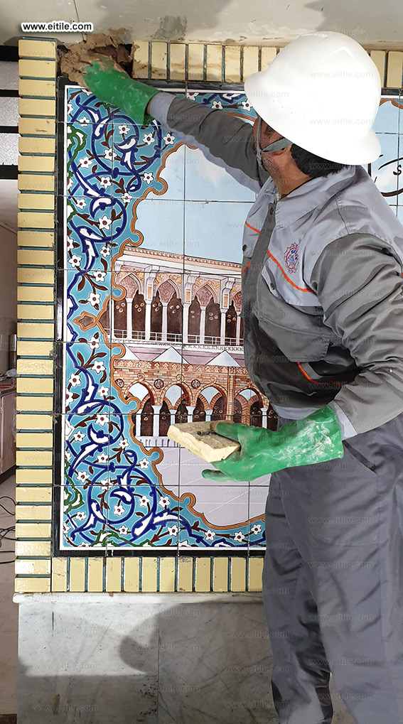 Islamic calligraphy tile installation, www.eitile.com Islamic calligraphy tile installation, www.eitile.com