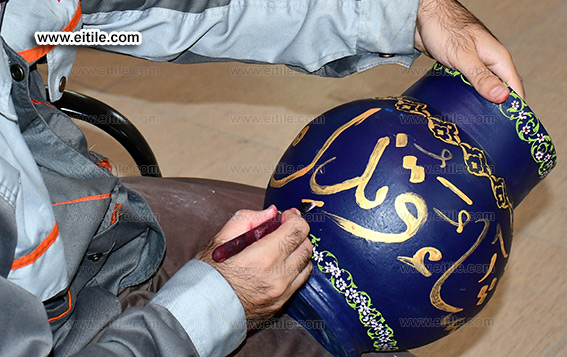 Arabic writing in calligraphy on clay vase, www.eitile.com