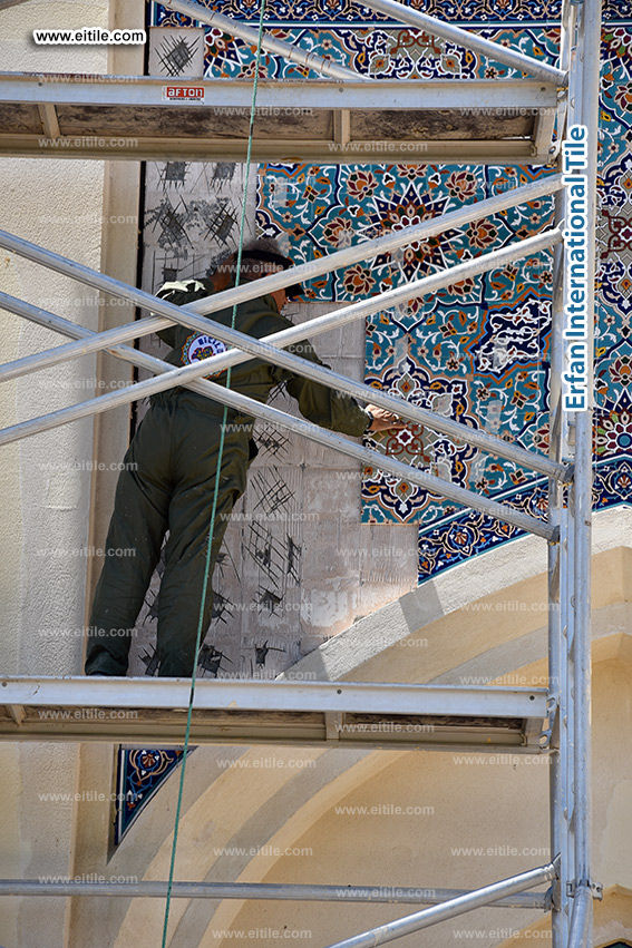 Oman, Sohar Sultan Qaboos mosque tile repair & restoration work, www.eitile.com Oman, Sohar Sultan Qaboos mosque tile repair & restoration work, www.eitile.com