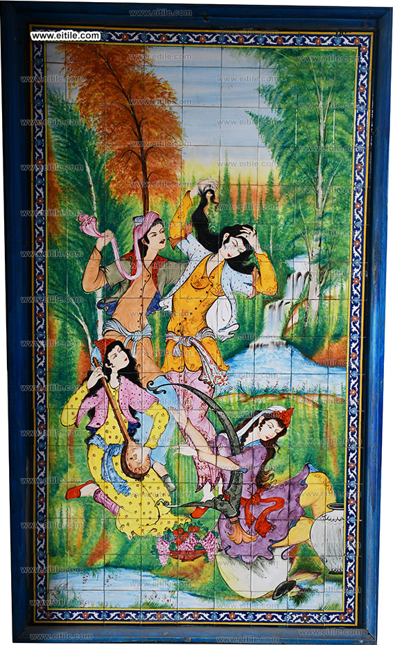 Wall frame made of handmade tiles with miniature painting, www.eitile.com