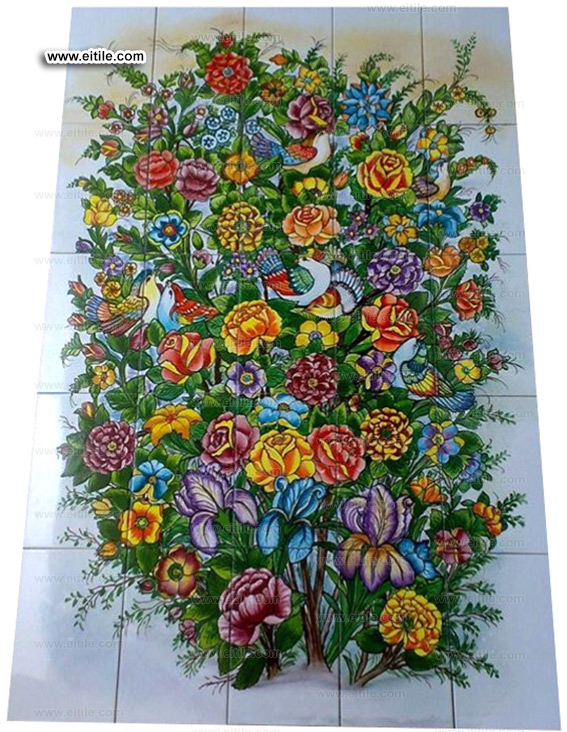 Persian haftrang tile panel with flower painting, www.eitile.com Persian haftrang tile panel with flower painting, www.eitile.com