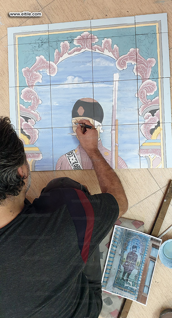 Painting Ghajar soldier on tile panel, www.eitile.com Painting Ghajar soldier on tile panel, www.eitile.com