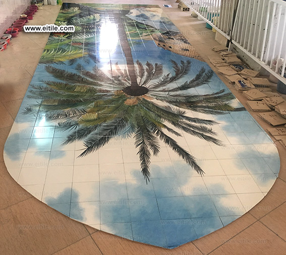 Nature painting on handmade tile panel, www.eitile.com