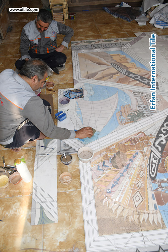 Hand painted tile panel work for Oman, Muscat municipality, www.eitile.com