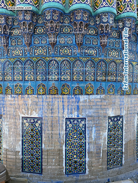 Handmade decorative tiles for the dome&rsquo;s neck windows, combining geometric and floral designs in seven-color craftsmanship, www.eitile.com