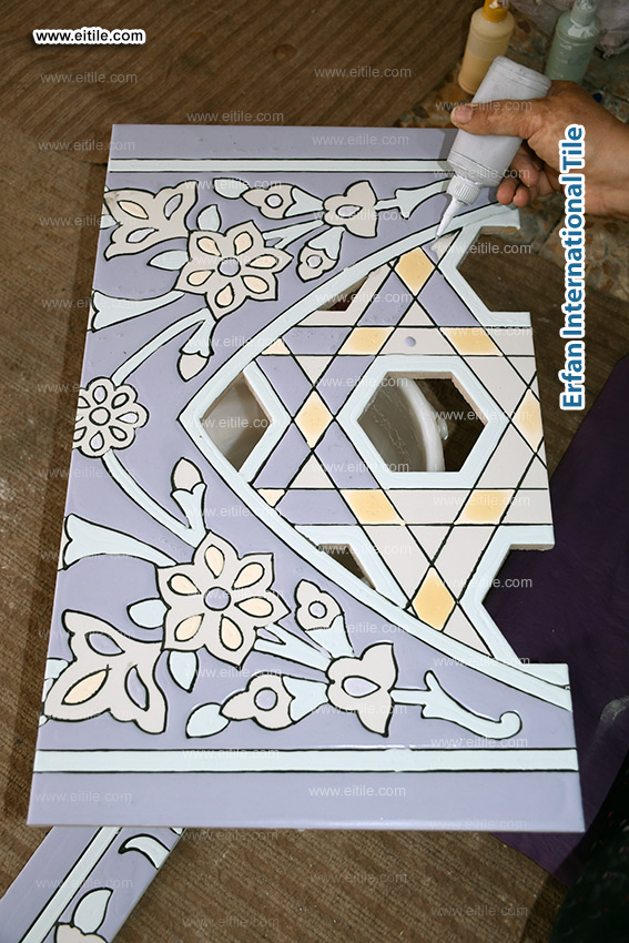 Flat handmade seven-color tiles with geometric and floral designs for the 24 dome neck windows of Imam Al-Maturidi Mausoleum, Samarkand, www.eitile.com Flat handmade seven-color tiles with geometric and floral designs for the 24 dome neck windows of Imam Al-Maturidi Mausoleum, Samarkand, www.eitile.com