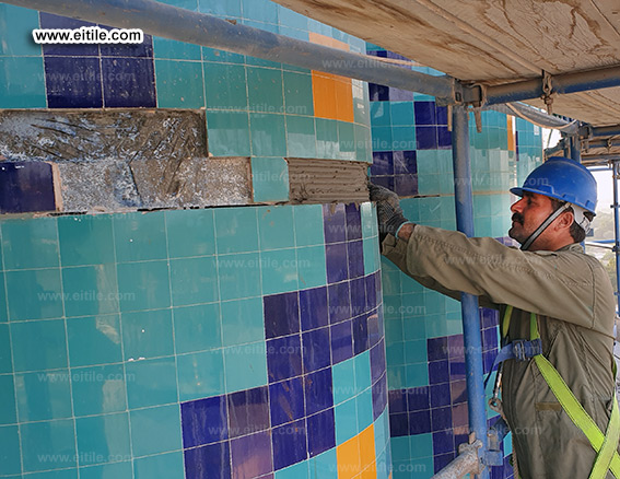 Oman, Sohar Sultan Qaboos mosque dome tile repair work, www.eitile.com