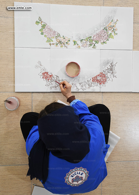 Face painting on handmade tile panel, www.eitile.com