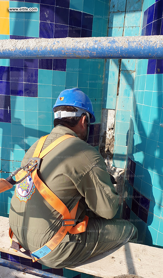 Oman, Sohar Sultan Qaboos mosque dome tile repair work, www.eitile.com