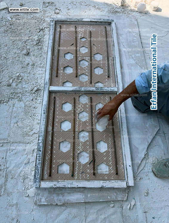 Handmade decorative tiles for the dome&rsquo;s neck windows, combining geometric and floral designs in seven-color craftsmanship, www.eitile.com