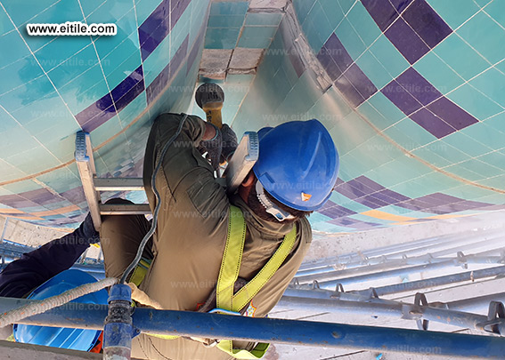 Oman, Sohar Sultan Qaboos mosque dome tile repair work, www.eitile.com