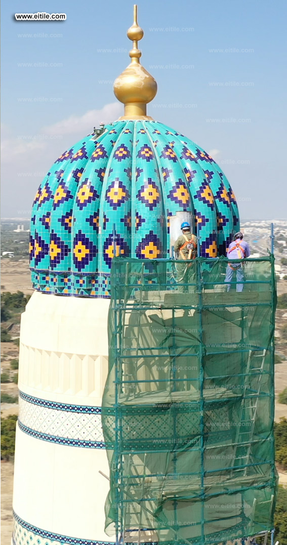 Oman, Sohar Sultan Qaboos mosque dome tile repair work, www.eitile.com
