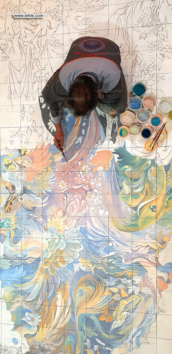 Paintings on handmade wall tile panel, www.eitile.com