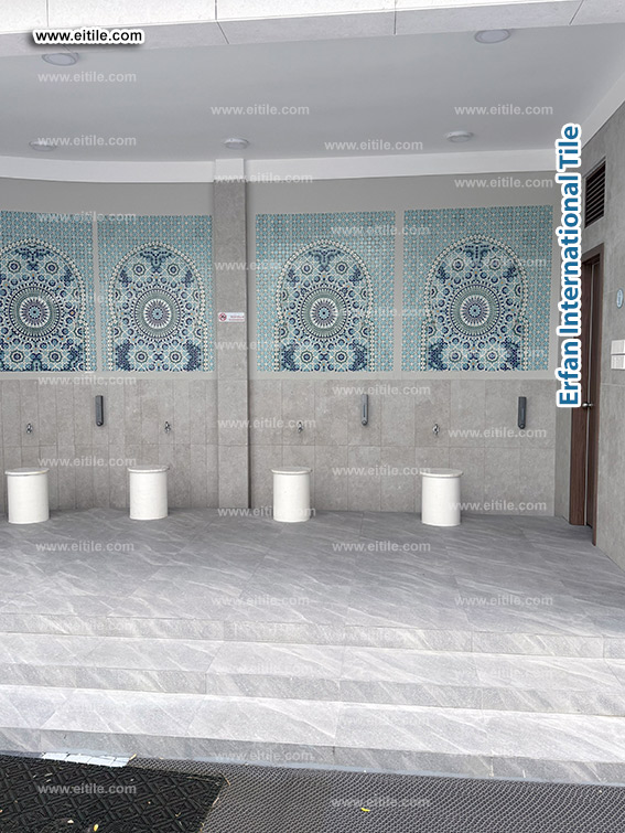 Handmade Girih tiles (Zellige design) designed and manufactured by Eitile, adorning the ablution area of Mohammed Ali Mosque, Eydhafushi Island, Maldives, www.eitile.com Handmade Girih tiles (Zellige design) designed and manufactured by Eitile, adorning the ablution area of Mohammed Ali Mosque, Eydhafushi Island, Maldives, www.eitile.com
