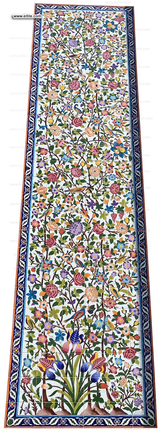 Tile panel with flowers and trees painting, www.eitile.com