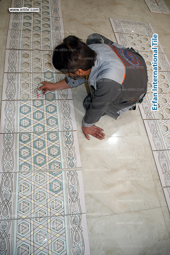 Flat decorative tile panels with geometric and floral designs enhancing the façade, www.eitile.com Flat decorative tile panels with geometric and floral designs enhancing the façade, www.eitile.com