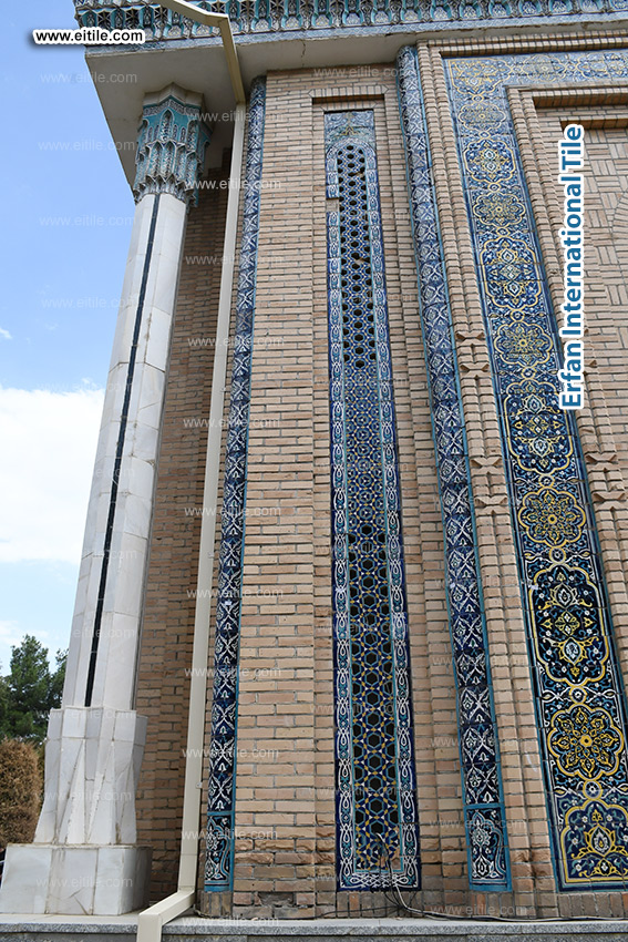 Samarkand mausoleum façade showcasing seven-color handmade tiles with ventilation, www.eitile.com Samarkand mausoleum façade showcasing seven-color handmade tiles with ventilation, www.eitile.com