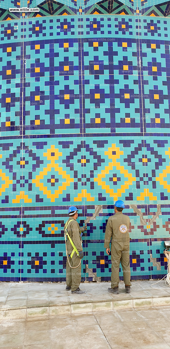 Oman, Sohar Sultan Qaboos mosque dome tile repair work, www.eitile.com