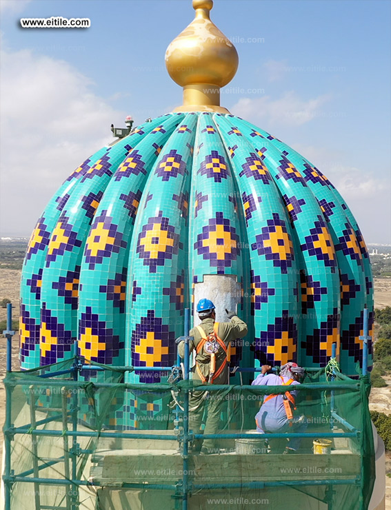 Oman, Sohar Sultan Qaboos mosque dome tile repair work, www.eitile.com