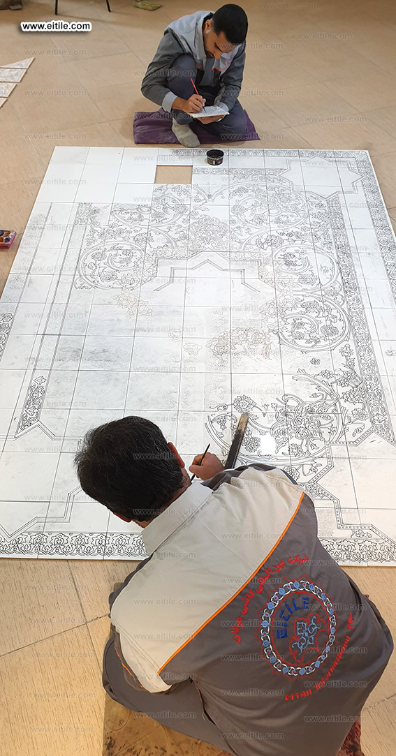 Handmade floor ceramics with carpet design, www.eitile.com