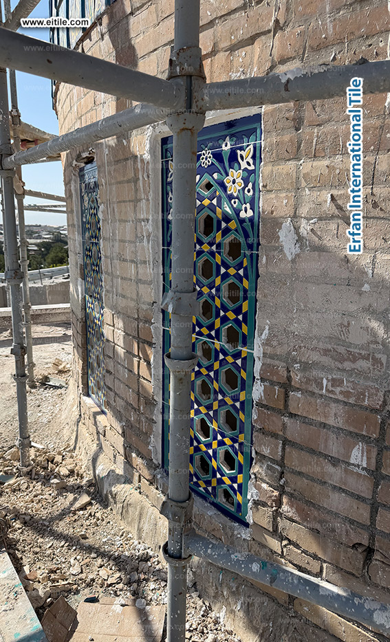 Handmade decorative tiles for the dome&rsquo;s neck windows, combining geometric and floral designs in seven-color craftsmanship, www.eitile.com