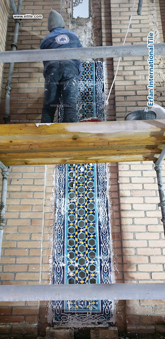 Handmade facade tile design and installation in Uzbekistan using seven-color techniques for timeless architectural beauty, www.eitile.com
