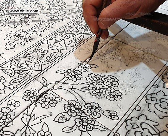 Handmade floor ceramics with carpet design, www.eitile.com
