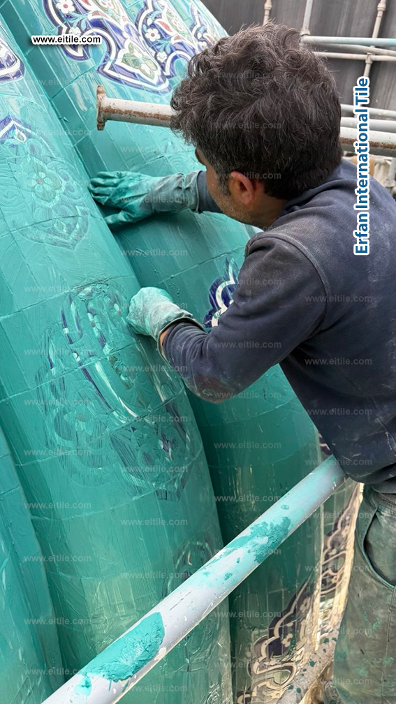Samarkand Imam Al Moturidi's mausoleum dome tile renovation work, www.eitile.com