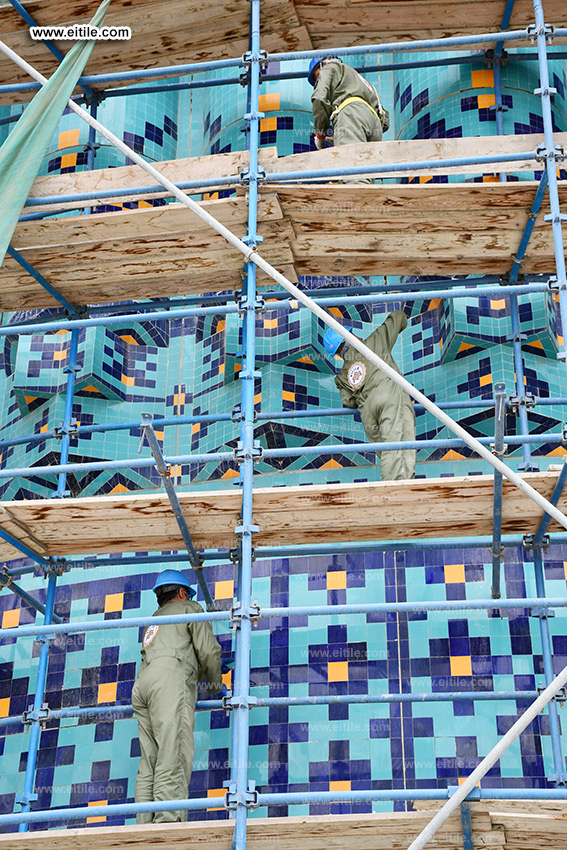 Oman, Sohar Sultan Qaboos mosque dome tile repair work, www.eitile.com