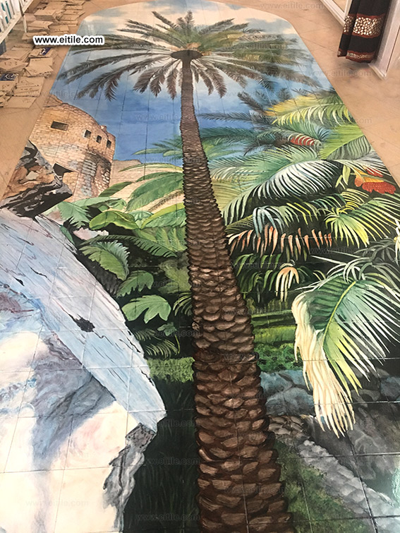 Nature painting on handmade tile panel, www.eitile.com