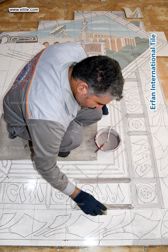 Hand painted tile panel work for Oman, Muscat municipality, www.eitile.com