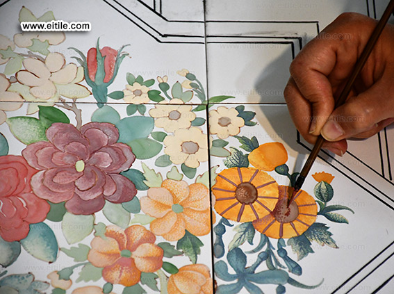 Handmade floor ceramics with carpet design, www.eitile.com