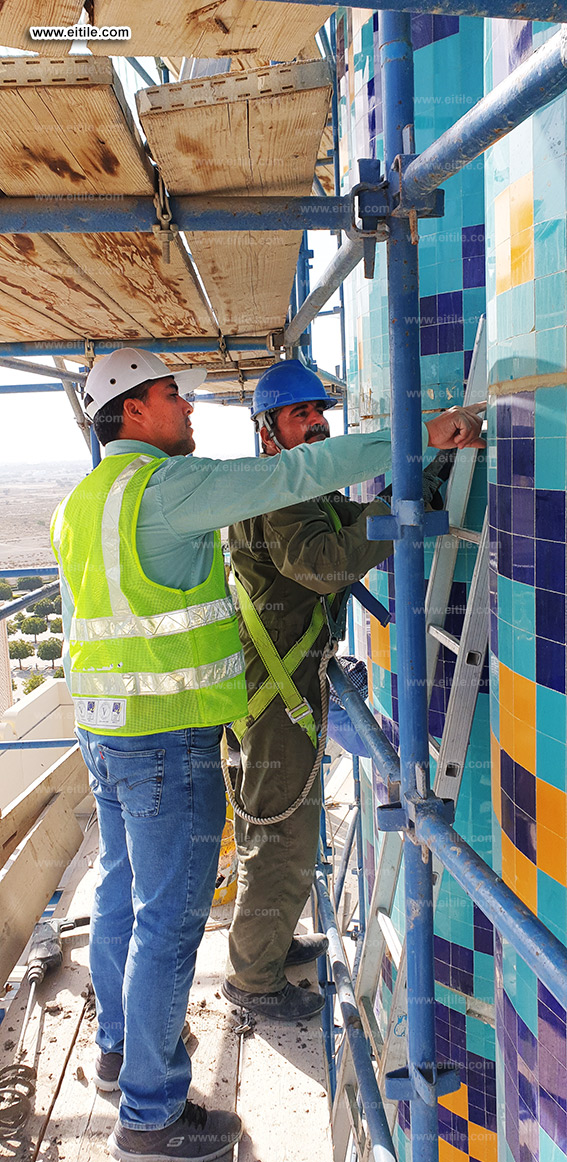 Oman, Sohar Sultan Qaboos mosque dome tile repair work, www.eitile.com