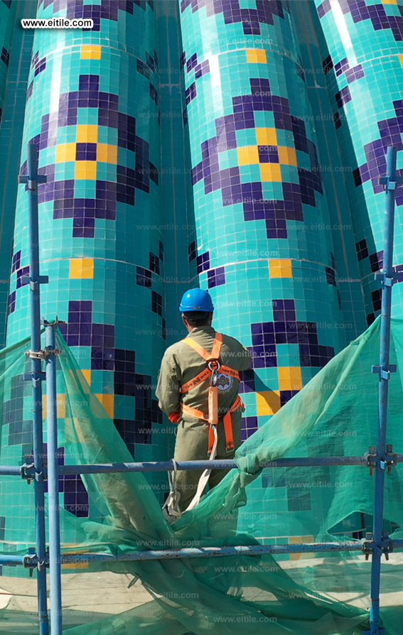 Oman, Sohar Sultan Qaboos mosque dome tile repair work, www.eitile.com