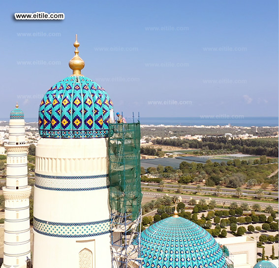 Oman, Sohar Sultan Qaboos mosque dome tile repair work, www.eitile.com