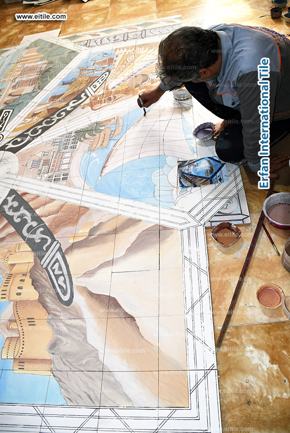 Hand painted tile panel work for Oman, Muscat municipality, www.eitile.com