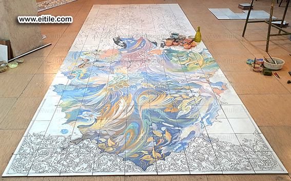 Modern painting on handmade tile panel, www.eitile.com