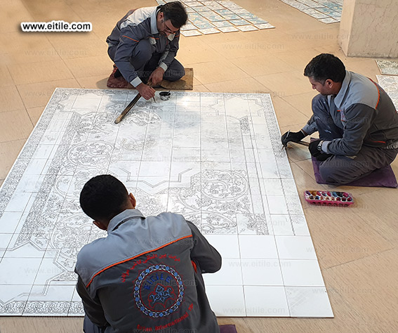 Handmade floor ceramics with carpet design, www.eitile.com