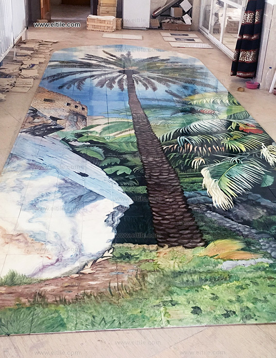 Nature picture painting on handmade tile, www.eitile.com