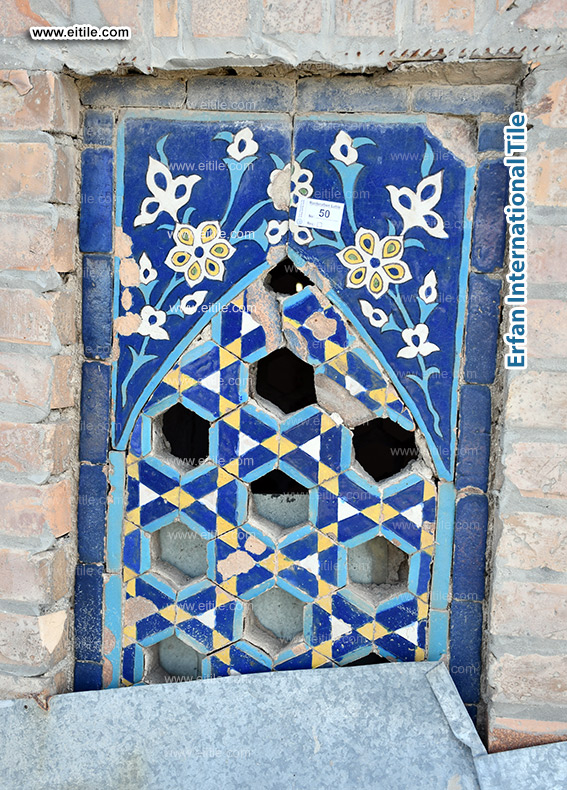 Handmade seven-color tile panels with geometric Islamic patterns and floral designs for the dome neck windows of Imam Al-Maturidi’s Mausoleum in Samarkand, www.eitile.com Handmade seven-color tile panels with geometric Islamic patterns and floral designs for the dome neck windows of Imam Al-Maturidi’s Mausoleum in Samarkand, www.eitile.com
